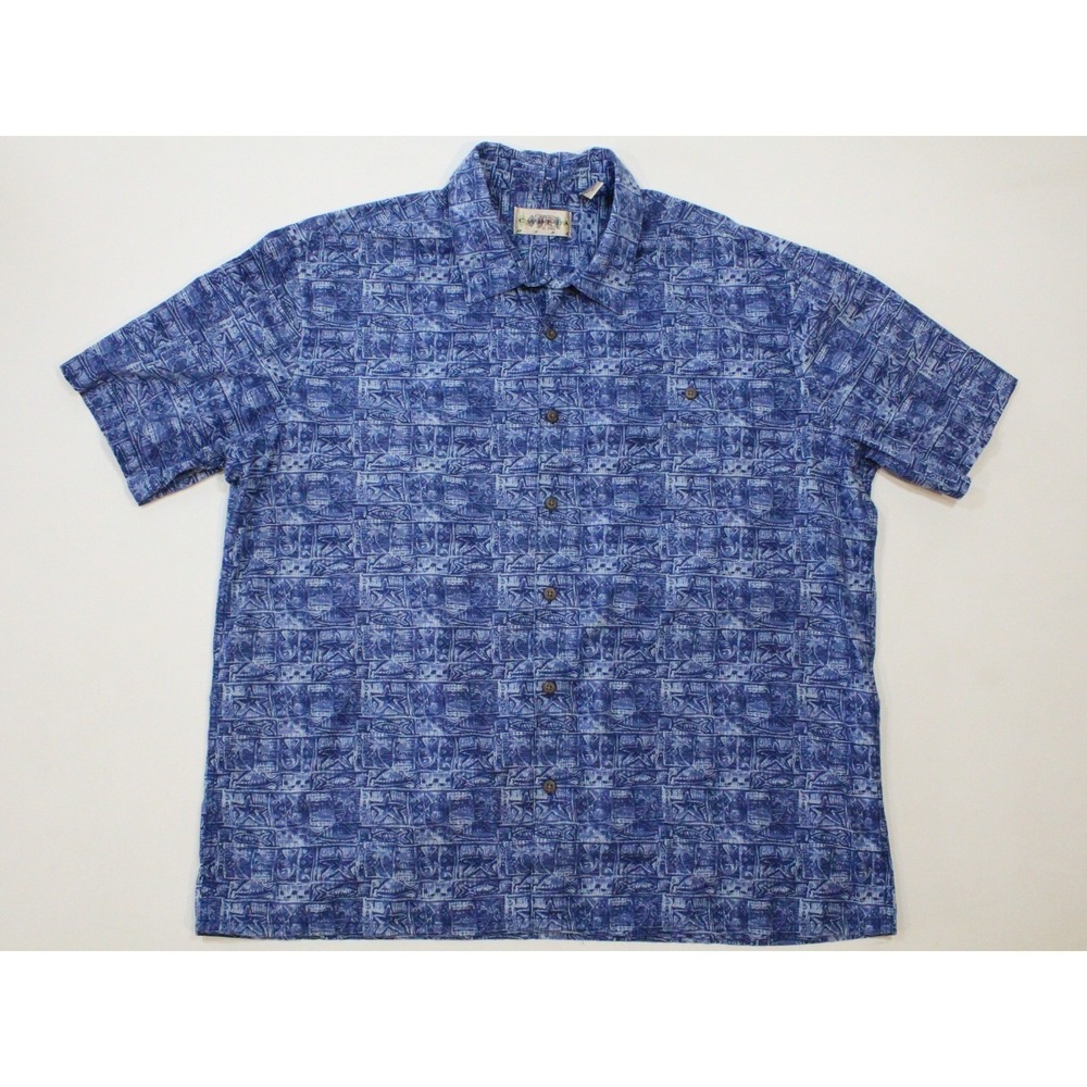 Campia Moda Hawaiian Blue/White Geometric Print Shirt Men's Size XL Pocket